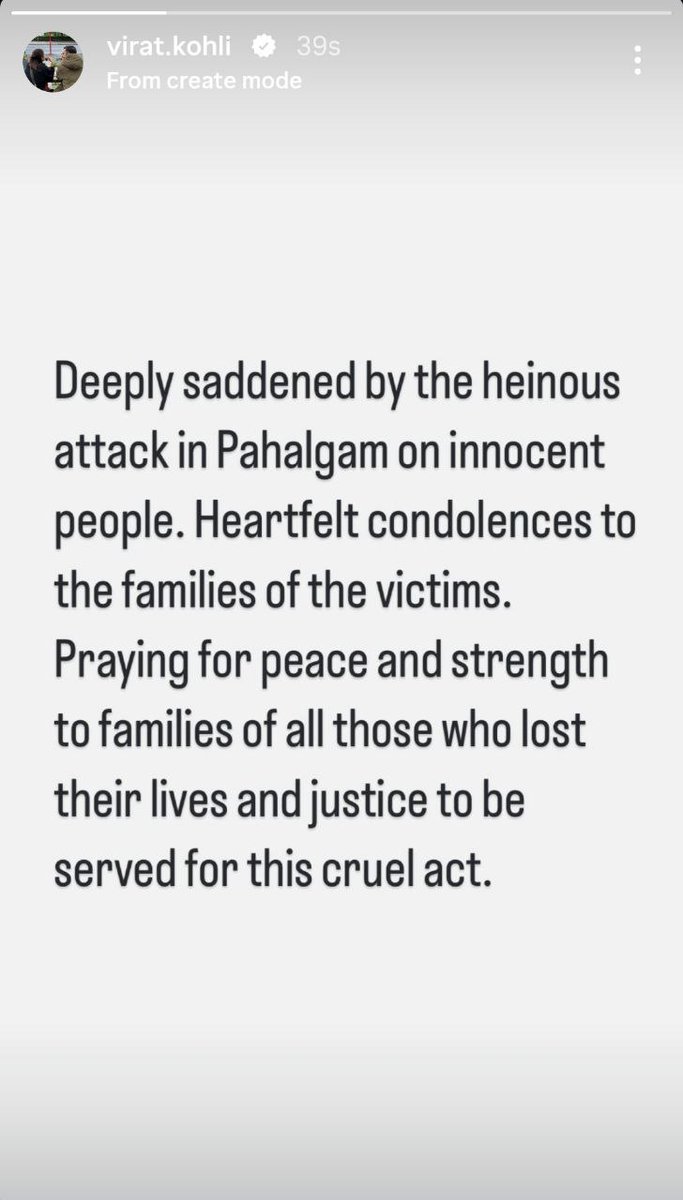 Virat Kohli posted over the pahalgam Terror attack.💔