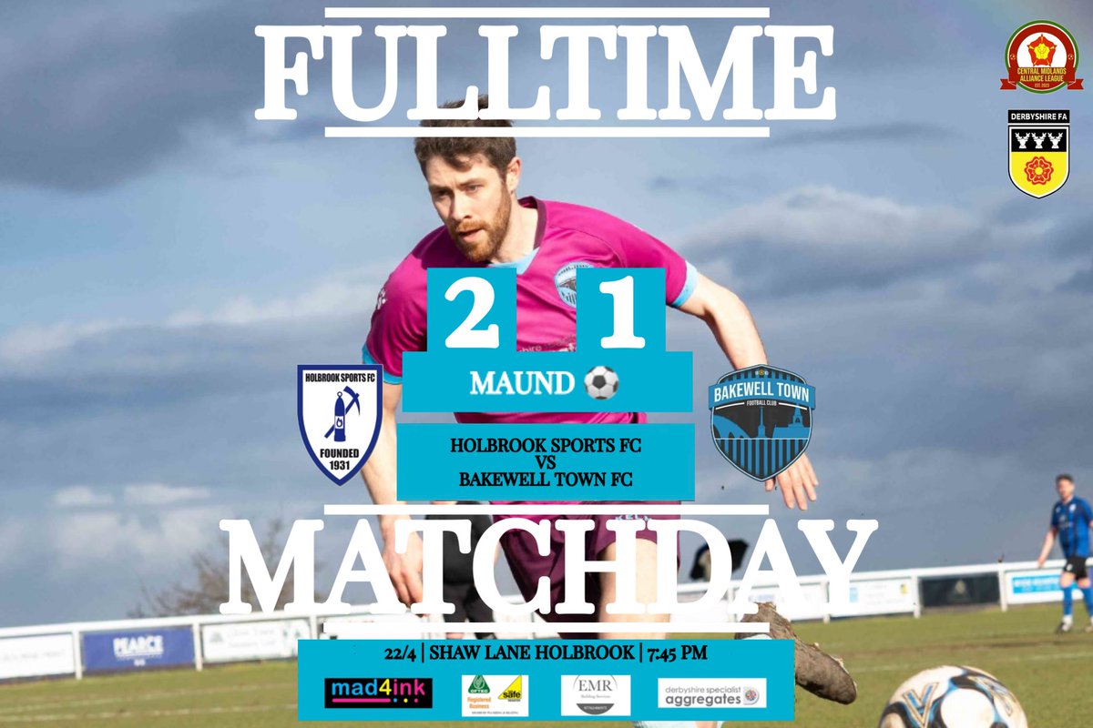 Bakewell Town FC (@bakewelltownfc) on Twitter photo A depleted Town squad run out of steam as a 2nd half Maund header from a Handley corner is snuffed out by <a href="/holbrooksports/">Holbrook Sports FC</a> <a href="/CentralMidsAll/">โฝ๏ธ Central Midlands Alliance โฝ๏ธ</a>
2024/25 Matchday sponsors:
<a href="/DerbyshireAggs/">DerbyshireAggregates</a> , <a href="/dom_highbury/">Highbury P&H</a> , <a href="/Mad4Ink/">Mad 4 Ink</a> , EMR Building Services A depleted Town squad run out of steam as a 2nd half Maund header from a Handley corner is snuffed out by <a href="/holbrooksports/">Holbrook Sports FC</a> <a href="/CentralMidsAll/">โฝ๏ธ Central Midlands Alliance โฝ๏ธ</a>
2024/25 Matchday sponsors:
<a href="/DerbyshireAggs/">DerbyshireAggregates</a> , <a href="/dom_highbury/">Highbury P&H</a> , <a href="/Mad4Ink/">Mad 4 Ink</a> , EMR Building Services