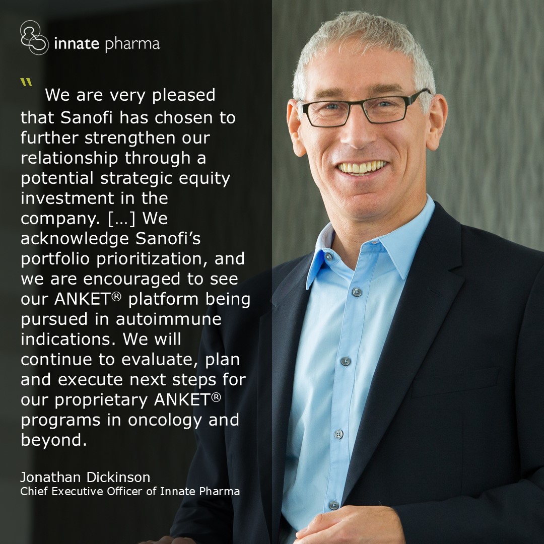 Innate Pharma regains its rights on CD123 targeting ANKET® and announces Sanofi’s intention to make a strategic investment in the Company.

➡️ Innate to regain its rights on CD123 targeting ANKET® SAR443579 (SAR’579) /IPH6101 currently in development for AML
➡️ Potential