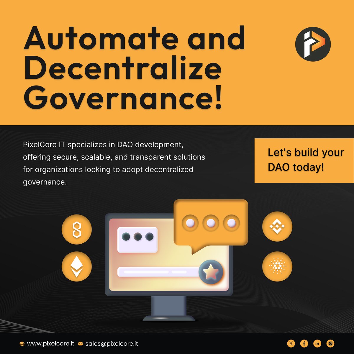 Pixelcoreit's tweet image. Automate & Decentralize Governance!
PixelCore IT offers secure, scalable, and transparent solutions for organizations looking to adopt decentralized governance.
tinyurl.com/3reszcfk
#DAODevelopment #DecentralizedInnovation #PixelCoreIT #BlockchainTech