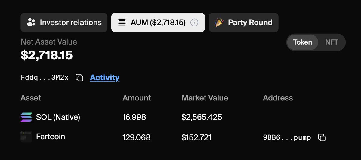 fartdotdao's tweet photo. 🚀 First Trade Alert: Please welcome Fartcoin! 💨
We’re kicking off our portfolio with $FART and will continue to DCA on every dip.
Meanwhile, we’re on the hunt for the next big fartcoin–related memecoin.
Stay gassy, Farters! 🤝
#FartDAO #Fartcoin https://t.co/9V44fwyjZ3