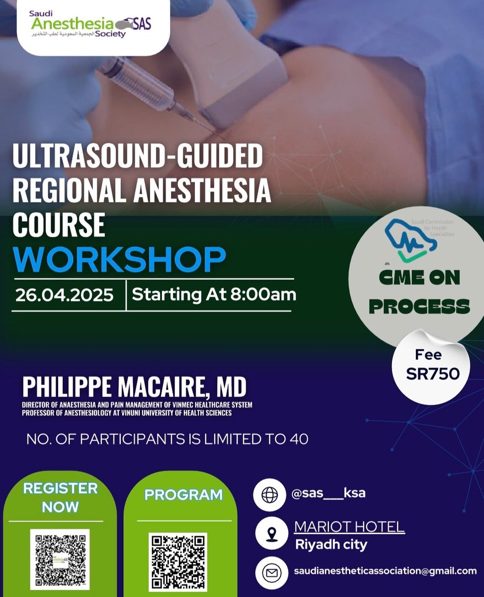 Abdulaziz Hazazi, MD, MBA, FIPP, FFPMCAI (@drahazazi) on Twitter photo We look forward to seeing you at the upcoming workshop!
<a href="/sas___ksa/">الجمعيه السعوديه لطب التخدير SASKSA</a>
<a href="/AnesthesiaIGKSU/">Anesthesia Interest Group</a> We look forward to seeing you at the upcoming workshop!
<a href="/sas___ksa/">الجمعيه السعوديه لطب التخدير SASKSA</a>
<a href="/AnesthesiaIGKSU/">Anesthesia Interest Group</a>