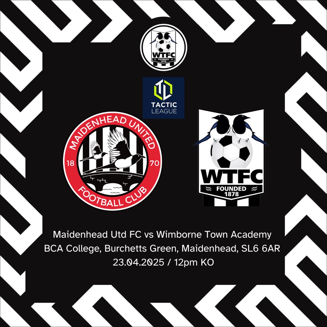 WTFC Academy (@wtfc_academy) on Twitter photo MATCH DAY!
Today our Academy boys travel to <a href="/MUFC_Academy/">Maidenhead United Academy</a> in the <a href="/TacticLeague/">Tactic League</a>
🆚 Maidenhead Utd Academy
⚽️ Tactic League
🏟️ BCA College, Maidenhead
📍 SL6 6AR
🗓️ 23.04.2025
⏰ 12pm KO
#upthemagpies 🥧 MATCH DAY!
Today our Academy boys travel to <a href="/MUFC_Academy/">Maidenhead United Academy</a> in the <a href="/TacticLeague/">Tactic League</a>
🆚 Maidenhead Utd Academy
⚽️ Tactic League
🏟️ BCA College, Maidenhead
📍 SL6 6AR
🗓️ 23.04.2025
⏰ 12pm KO
#upthemagpies 🥧
