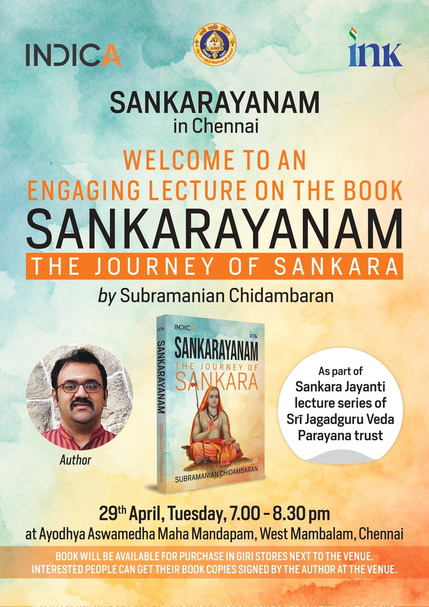 SANKARAYANAM IN CHENNAI
Happy to share that I would be giving a lecture related to my book as part of Shankara Jayanti celebrations at Ayodhya mandapam (Chennai) on 29 April, 7-8.30 pm. Please share this with your interested friends and family in Chennai.
<a href="/BluOneInk/">BluOne Ink</a> <a href="/IndicaOrg/">INDICA</a>