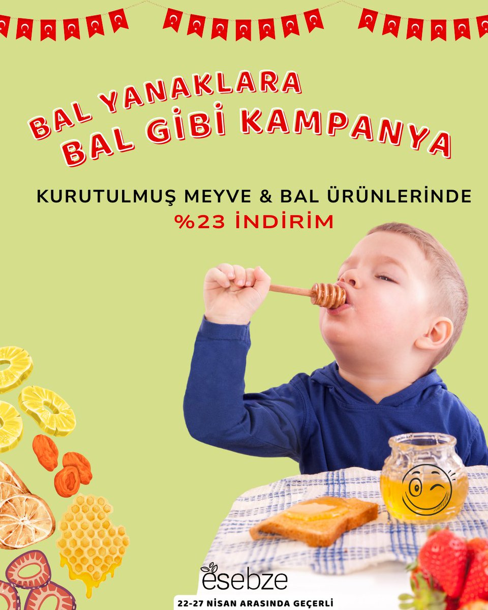 🇹🇷 BAYRAMIMIZ KUTLU OLSUN! 🇹🇷
Bu bayramda tüm çocuklarımıza hediyemiz sağlıklı bir gelecek! Şimdi bal yanaklarımıza tatlı atıştırmalıklar hazırlamanız için bal ve kurutulmuş ürünlere ek doğallıkla büyüsünler diye YÜZLERCE üründe %23 indirim sizi bekliyor!
esebze.com/miniklere-buyu…