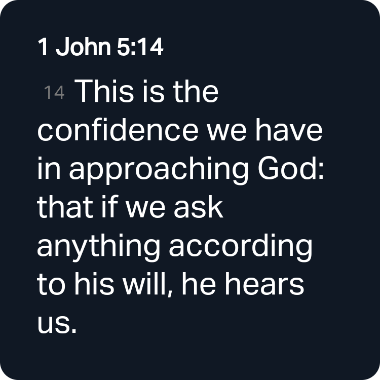 freikins2005's tweet photo. I'd love to share the Verse of the Day with you!

1 John 5:14 NIV
[14] This is the confidence we have in approaching God: that if we ask anything according to his will, he hears us. 

https://t.co/4hNtBEGBTE https://t.co/Qs5J5VMQUa