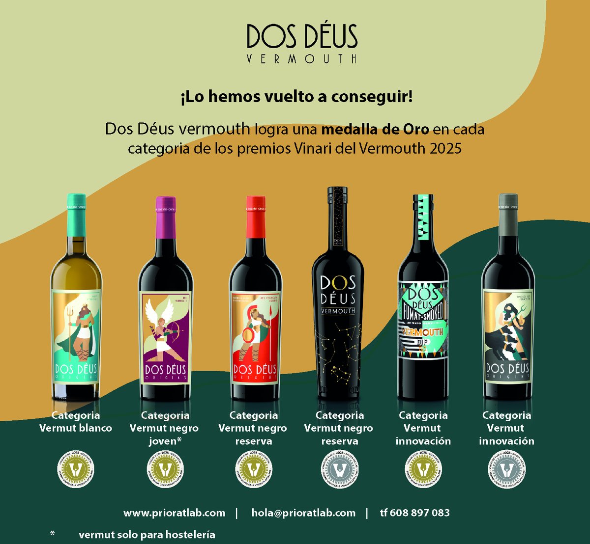 wkyregal's tweet photo. Vermouth Dos Déus brilla en los #PrmisVinari 2025 con cuatro oros y dos platas https://t.co/6isLg2Y8jS vía @elcorreodelvino #prioratlab #vermut #vermouth https://t.co/OKDDT5DkV5