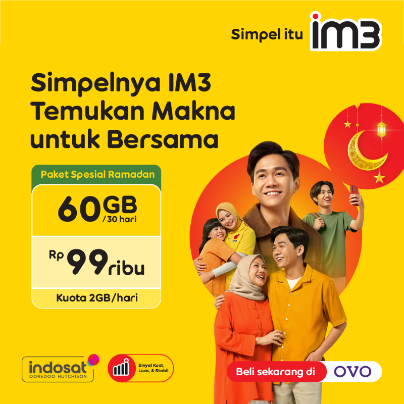 indosatim3's tweet photo. Nikmati berbagai momen bermakna dari hal simpel dengan paket simpel dari IM3
Kuota 60GB cuma Rp99 ribu, pas banget buat terus terhubung bareng orang tersayang.
Dapatkan sekarang di OVO ๐ฑโจ
#SimpleItuIM3 https://t.co/dGGWwxiTqK