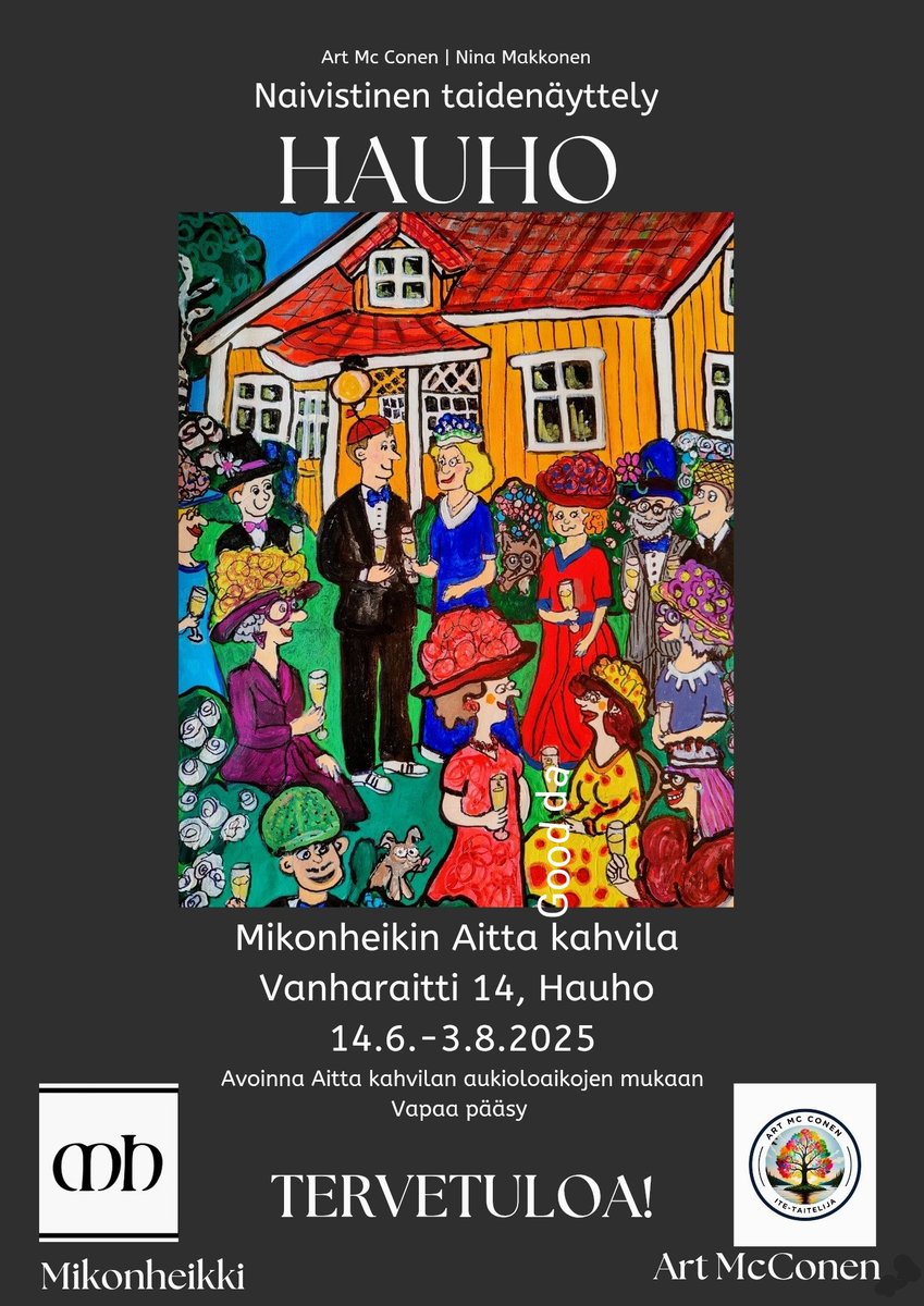 Nina Makkonen (@ninamakkonen) on Twitter photo Naivismia Hauholla!
Kesän värikkäin taidepläjäys:
Naivistinen taidenäyttely @ Mikonheikin Aitta kahvila
14.6.–3.8.2025
Vapaa pääsy – taidetta ja tunnelmaa kahvikupposen äärellä.
#naivismi #hauho #kesä2025 #taide #artmcconen #mikonheikki
Tervetuloa! <a href="/HMLkaupunki/">Hämeenlinnan kaupunki</a> <a href="/Hameenlinnassa/">Hämeenlinnassa</a> Naivismia Hauholla!
Kesän värikkäin taidepläjäys:
Naivistinen taidenäyttely @ Mikonheikin Aitta kahvila
14.6.–3.8.2025
Vapaa pääsy – taidetta ja tunnelmaa kahvikupposen äärellä.
#naivismi #hauho #kesä2025 #taide #artmcconen #mikonheikki
Tervetuloa! <a href="/HMLkaupunki/">Hämeenlinnan kaupunki</a> <a href="/Hameenlinnassa/">Hämeenlinnassa</a>