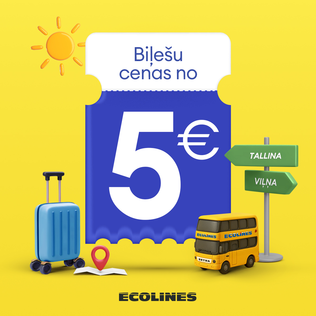 Izdevīgie piedāvājumi turpinās!
Cenas maršrutiem Baltijas valstīs sākot no 5€!
Biļetes pieejamas ecolines.net
Rīga - Tallina no 5€
Rīga - Viļņa no 5€
Rīga - Pērnava no 5€
Rīga - Rēzekne no 3€