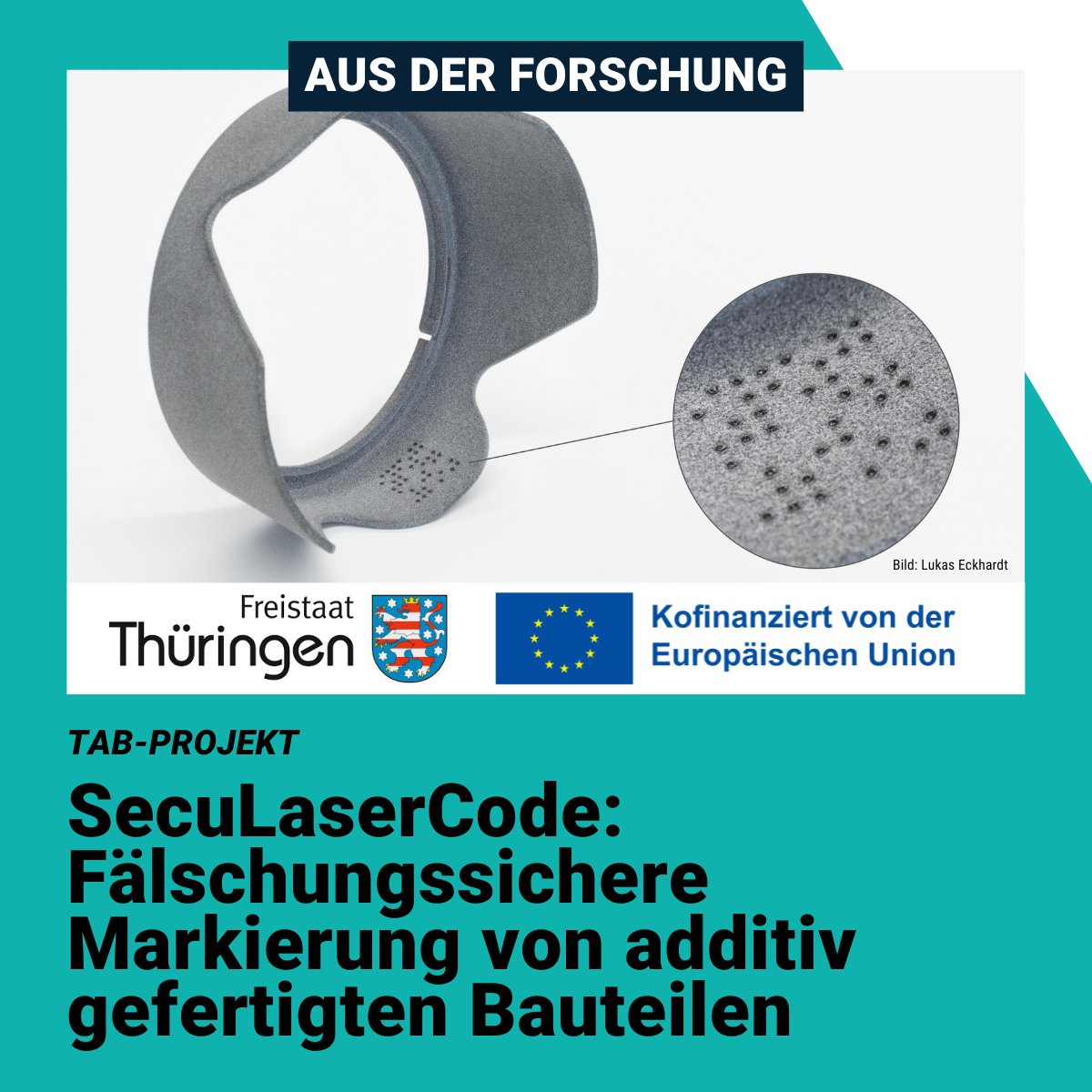 EAHJena's tweet photo. Aus der Forschung:
Projekt "SecuLaserCode" - Entwicklung eines Verfahrens zur fälschungssicheren Markierung von additiv gefertigten Bauteilen mittels laserstrahlgeprägten optischen Mikroelementen. 
https://t.co/tfHb3b74ke

#EAHJena #Jena #Forschung #Laser #Mikroelemente https://t.co/Ckme4mrXvb