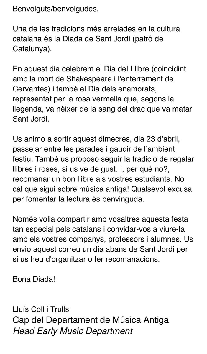 Bona diada de #SantJordi #SantJordi25 per a tothom! 📚🌹 
 
Seguint  la recomanació, al preciós missatge que ens va dirigir ahir, del nostre cap del <a href="/EsmucAntiga/">ESMUC Antiga</a>, en LLUÍS COLL, aquí recomanem un bon llibre: m.youtube.com/watch?v=YjM3Tz…
 
<a href="/esmuccat/">ESMUC</a> <a href="/Bibliotecaesmuc/">Biblioteca-CRAI ESMUC</a> <a href="/BiblioCatalunya/">Biblioteca de Catalunya</a>