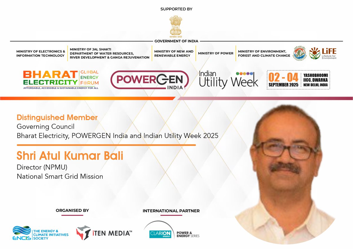 Bharat Electricity (@bharat_elec) on Twitter photo Honored to welcome Shri. Atul Bali, Director (NPMU), <a href="/NsgmIndia/">N'Smart Grid Mission</a>, as a Distinguished Member of the Governing Council for <a href="/Bharat_Elec/">Bharat Electricity</a>, <a href="/PowerGenIndia/">POWERGEN India</a> & <a href="/IndianUtilityWk/">Indian Utility Week</a>
π
2-4 Sep 25
π Yashobhoomi IICC, Delhi
π For more infoπ powergen-india.com Honored to welcome Shri. Atul Bali, Director (NPMU), <a href="/NsgmIndia/">N'Smart Grid Mission</a>, as a Distinguished Member of the Governing Council for <a href="/Bharat_Elec/">Bharat Electricity</a>, <a href="/PowerGenIndia/">POWERGEN India</a> & <a href="/IndianUtilityWk/">Indian Utility Week</a>
π
2-4 Sep 25
π Yashobhoomi IICC, Delhi
π For more infoπ powergen-india.com