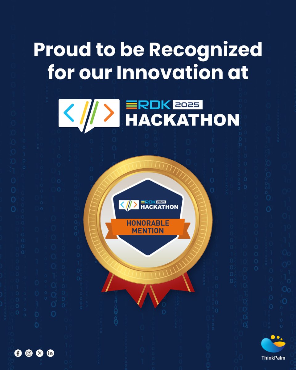 We are thrilled to announce that Team ThinkPalm proudly presented its innovative solution at the RDK Hackathon 2025, and were honored with the Honorable RDKB Hackathon Badge! 🏅
Kudos to our brilliant team for bringing home this recognition. 🎉

Also giving a huge shoutout to