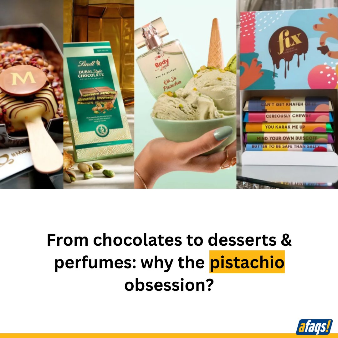 afaqs's tweet image. From a sweet surprise in Dubai to a worldwide craze, pistachio is popping up in chocolates, desserts, even perfumes. What’s behind this green gold rush?
Read on: bit.ly/42r29LM

#pistachio #advertising #marketing #brand #marketingstrategy #strategy #dessert