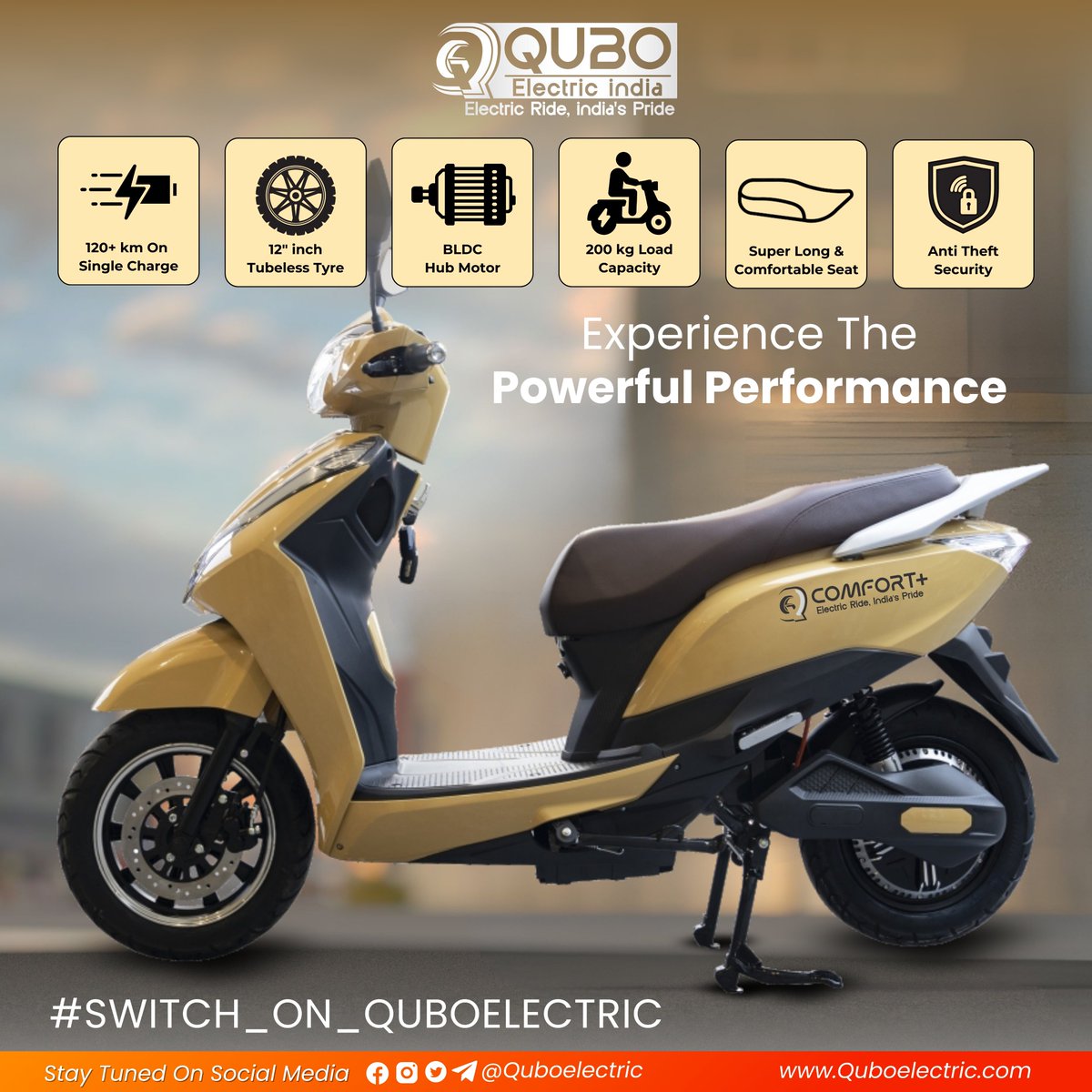 Quboelectric's tweet photo. MORE COMFORT !
SPACIOUS SEAT
BIG BOOTSACE

WITH QUBO COMFORT+
Experience The Powerful Performance

- 120+ km On Single Charge
- 12" inch Tubeless Tyre
- BLDC Hub Motor
- 200 kg Load Capacity
- Super Long &amp; Comfortable Seat
- Anti Theft Security

#Switch_on_QuboElectric https://t.co/hNrJ0unJUS