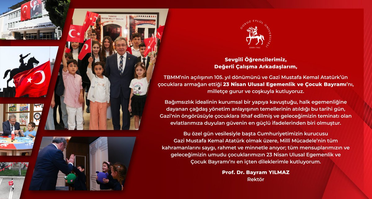 👉 Rektörümüz Prof. Dr. Bayram Yılmaz'ın "23 Nisan Ulusal Egemenlik ve Çocuk Bayramı" mesajı. 🇹🇷