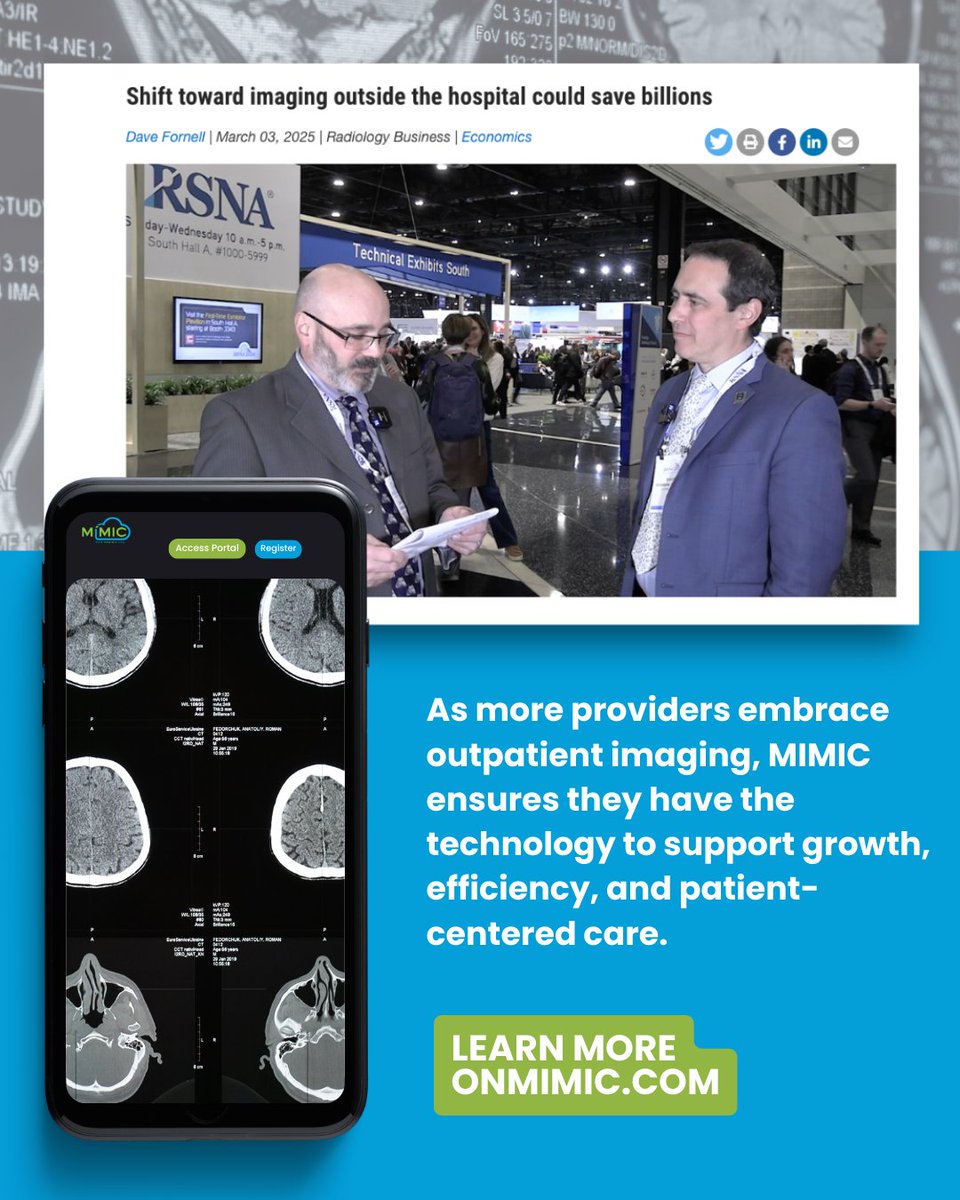 _OnMimic_'s tweet photo. The shift from hospital-based imaging to outpatient facilities is already reducing costs. “Moving just 10% of hospital-based care to outpatient facilities may save approximately $125 billion annually.”

💡 Visit our website to learn more: https://t.co/ZdN8TnW813 https://t.co/x6oGjnlV1y