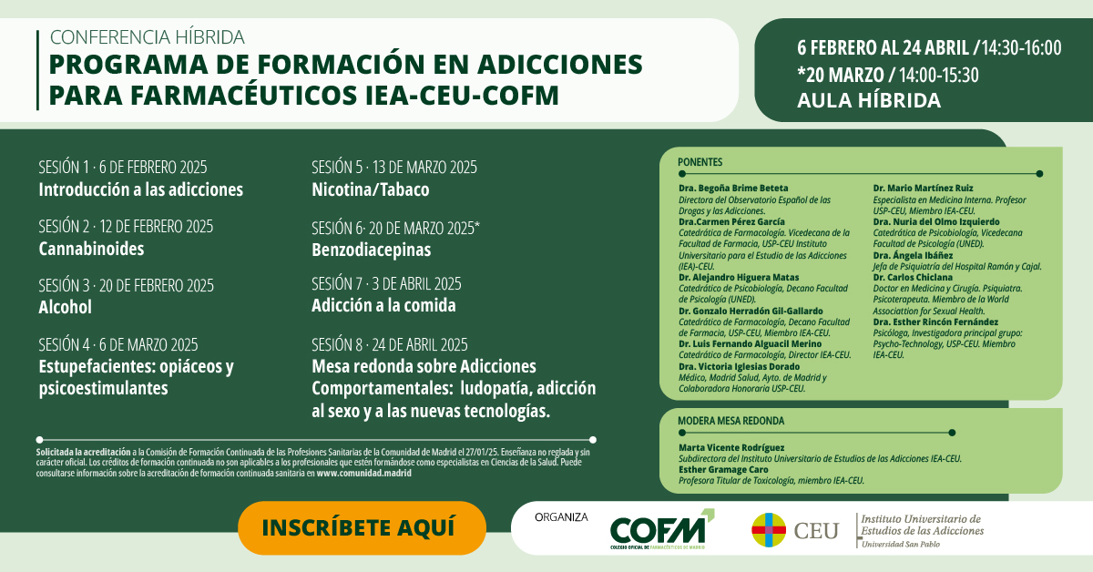 COF Madrid (@cofmadrid) on Twitter photo No te pierdas la última sesión del ciclo de adicciones. Será una mesa redonda donde aprenderemos sobre señales de alerta y prevención de adicciones comportamentales, como ludopatía, adicción al sexo y a nuevas tecnologías, gracias al apoyo de <a href="/IEA_CEU/">Instituto Universitario Estudios de las Adicciones</a>
👉🔗bit.ly/4kFZ4OU No te pierdas la última sesión del ciclo de adicciones. Será una mesa redonda donde aprenderemos sobre señales de alerta y prevención de adicciones comportamentales, como ludopatía, adicción al sexo y a nuevas tecnologías, gracias al apoyo de <a href="/IEA_CEU/">Instituto Universitario Estudios de las Adicciones</a>
👉🔗bit.ly/4kFZ4OU