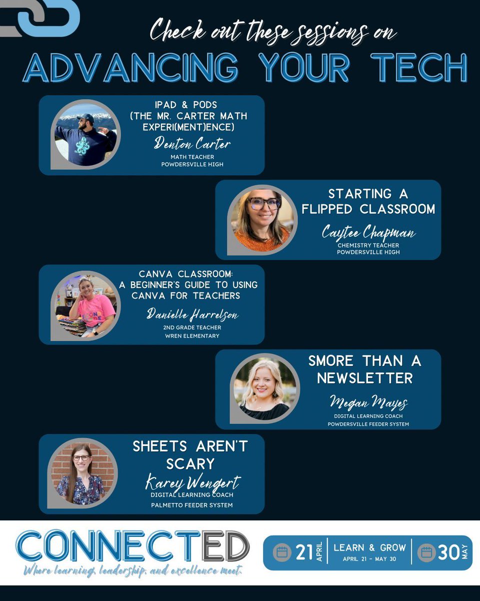 Don't miss these key sessions to learn more about advancing your tech! Let's connect and grow together! #TeacherLeaders #ProfessionalLearning #grow #learn #connect #AndersonOne