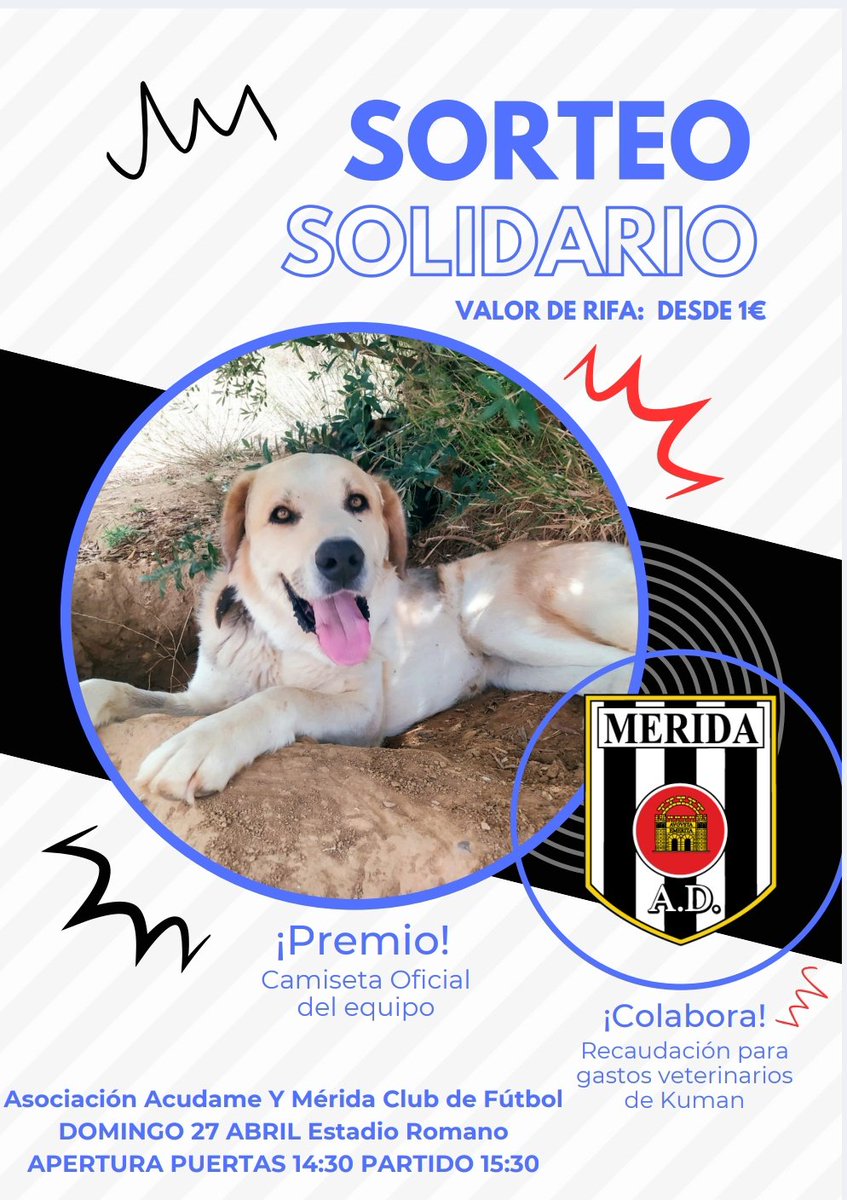 SOPRESA
Este domingo estaremos en el partido del Mérida sorteando una camiseta oficial del equipo!!!
Las papeletas se podrán comprar a la entrada del partido por 1€ !!!!!