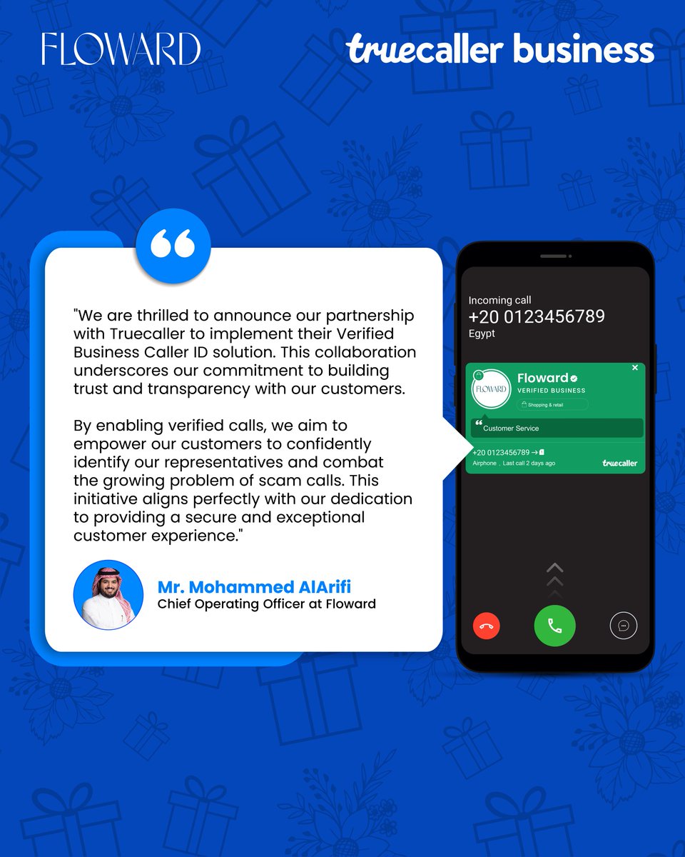 BizTruecaller's tweet image. Roses are red, @flowardCo's testimonial is gold! 💐✨

When delivering delight is your business, every call counts—and we’re proud to help @flowardCo make each one feel personal, trusted, and on-brand. Here’s to partnerships that bloom beautifully!💙

#truecaller