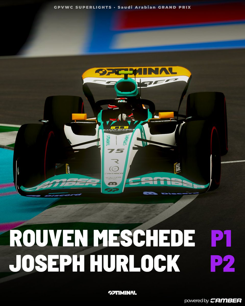 optiminal's tweet photo. Our first win in SL2 — and our first 1-2 of the season!
Rouven Meschede takes P1 with Joseph Hurlock right behind in P2 at the Saudi Arabian GP!
We’re now leading the Constructors’ Championship — let’s keep pushing! 

#simracing #esports #optiminal #gpvwc #weareop #saudiarabiaً https://t.co/P1Zac04L5I