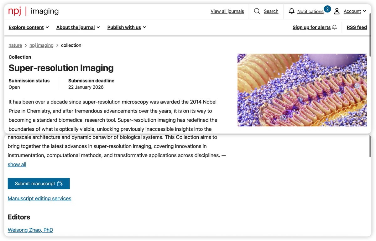 Weisong Zhao (@weisong_zhao) on Twitter photo Submission alert: we have opened a new collection on 'Super-resolution Imaging' at #npjImaging <a href="/Nature_NPJ/">npj Journals</a>! Submission alert: we have opened a new collection on 'Super-resolution Imaging' at #npjImaging <a href="/Nature_NPJ/">npj Journals</a>!