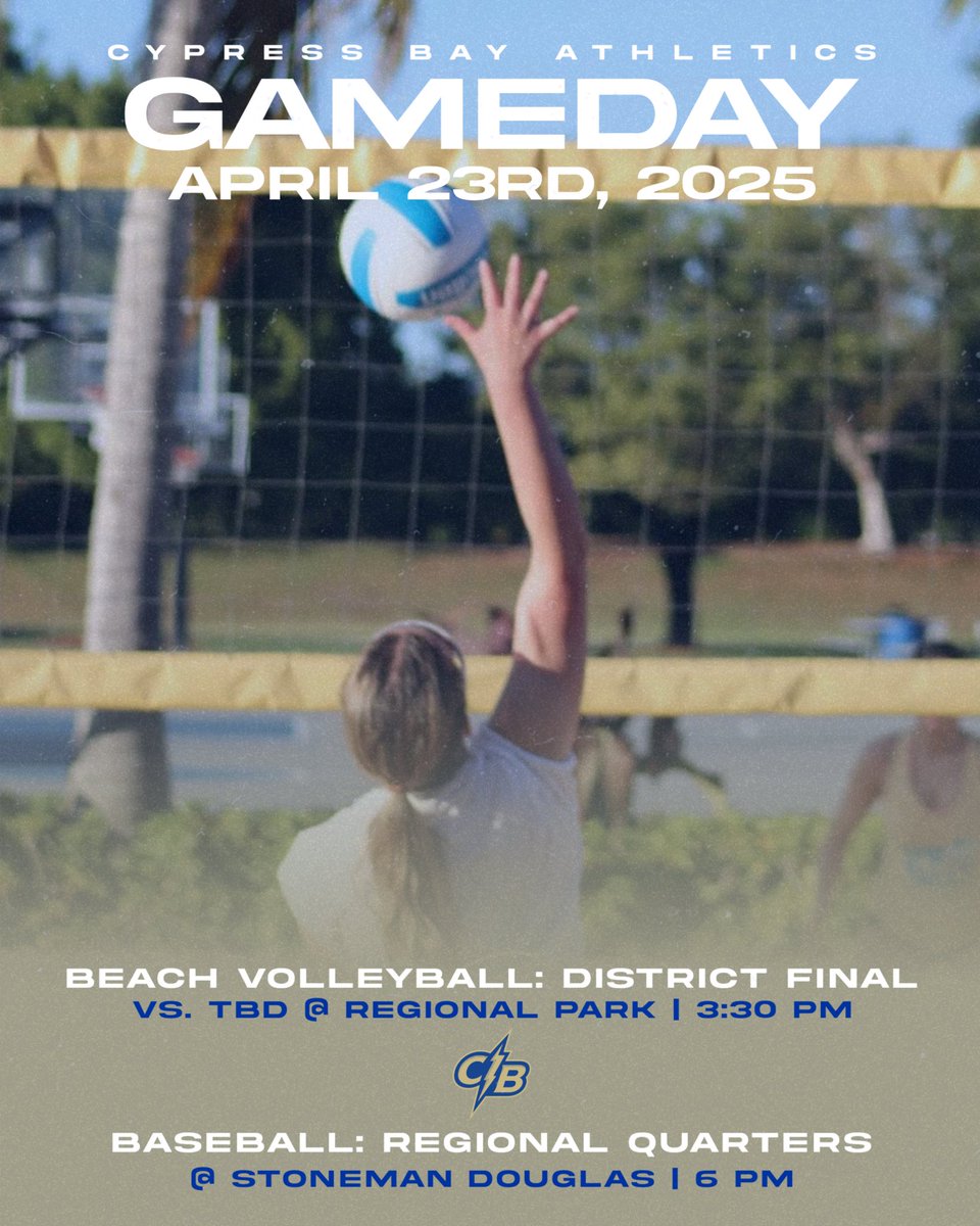 Happy game day‼️

Beach volleyball hosting their district final at regional park at 3:30 pm and baseball at Stoneman Douglas at 6 pm. 

Go Lightning⚡️⚡️