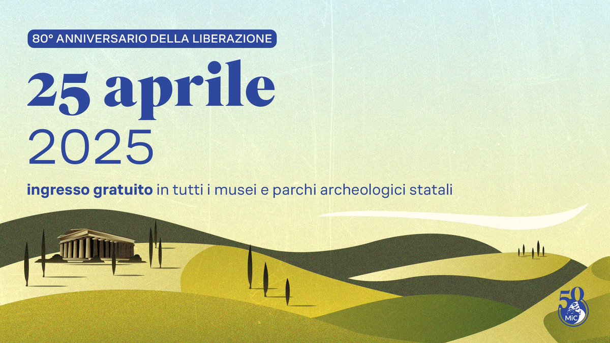 Venerdì 25 aprile, in occasione dell’ottantesimo anniversario della Liberazione, i musei e luoghi della cultura della Direzione regionale Musei nazionali Campania saranno aperti al pubblico con ingresso gratuito: museicampania.cultura.gov.it/festivita-di-p… 
<a href="/museitaliani/">museitaliani</a> <a href="/MiC_Italia/">Ministero della Cultura</a>