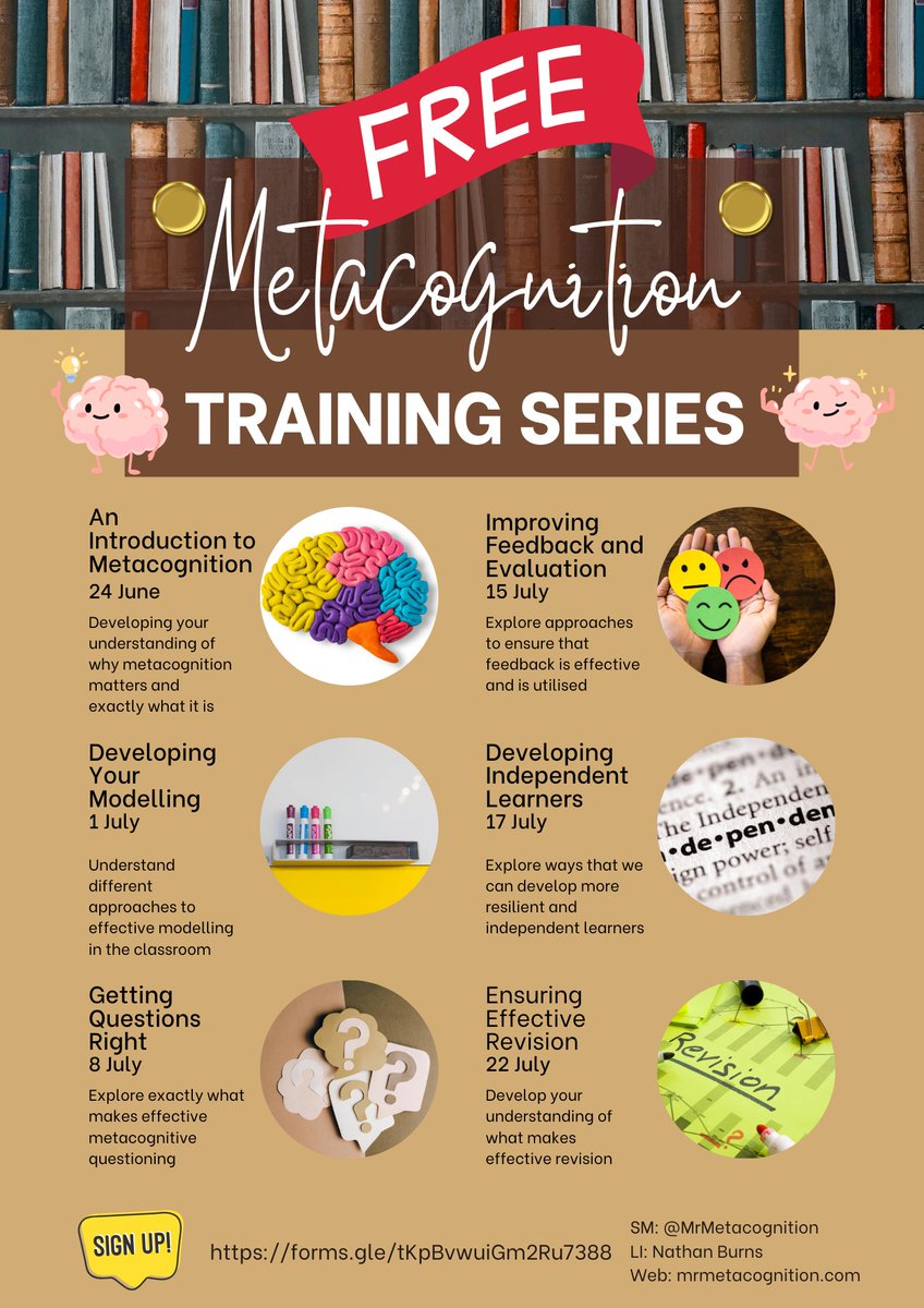 Kate Jones (@katejones_teach) on Twitter photo This is a great opportunity for teachers! A free 6 part webinar series focusing on Metacognition hosted by <a href="/MrMetacognition/">Nathan Burns</a> taking place across June and July. To sign up click here forms.gle/tKpBvwuiGm2Ru7… This is a great opportunity for teachers! A free 6 part webinar series focusing on Metacognition hosted by <a href="/MrMetacognition/">Nathan Burns</a> taking place across June and July. To sign up click here forms.gle/tKpBvwuiGm2Ru7…