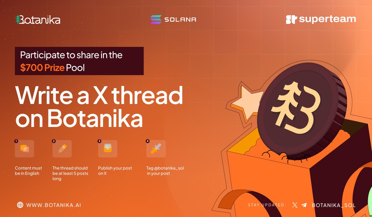 ⚡️A new <a href="/SuperteamEarn/">Superteam Earn</a> bounty just dropped!

Thread writers, it's your time to shine 💥

We're calling on all creators to write a thread about <a href="/botanika_sol/">BOTANIKA | We Pioneer Data</a> — the next-gen #DePIN storage protocol reshaping data ownership.

🧠 Explore. ✍️ Educate. 💰 Win.

🏆 700 USDC prize pool