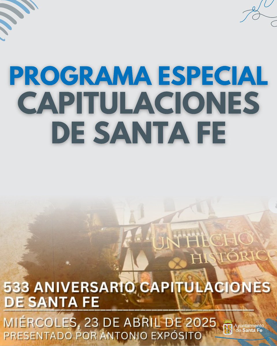 ➡️PROGRAMA ESPECIAL CAPITULACIONES DE SANTA FE

✅Os dejamos el programa especial por el 533 aniversario de la firma de las Capitulaciones.

🔗Puedes verlo aquí: youtu.be/AzmMTQVrzQw?si…

¡No os lo perdáis!

📹 Área de Comunicación | Directo Santa Fe  

#AyuntamientoDeSantaFe