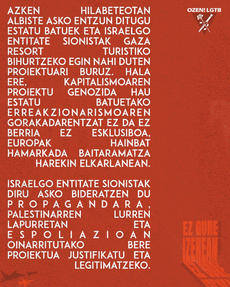 OZENlgtb's tweet photo. 🔥🌎🏆🎙💥ISRAEL AKATZEKO ENTITATE SIONISTA DESNORMALIZATU! EUROVISION BOIKOTEATU!🔥🌎🏆🎙💥 https://t.co/6XttWqdkDA