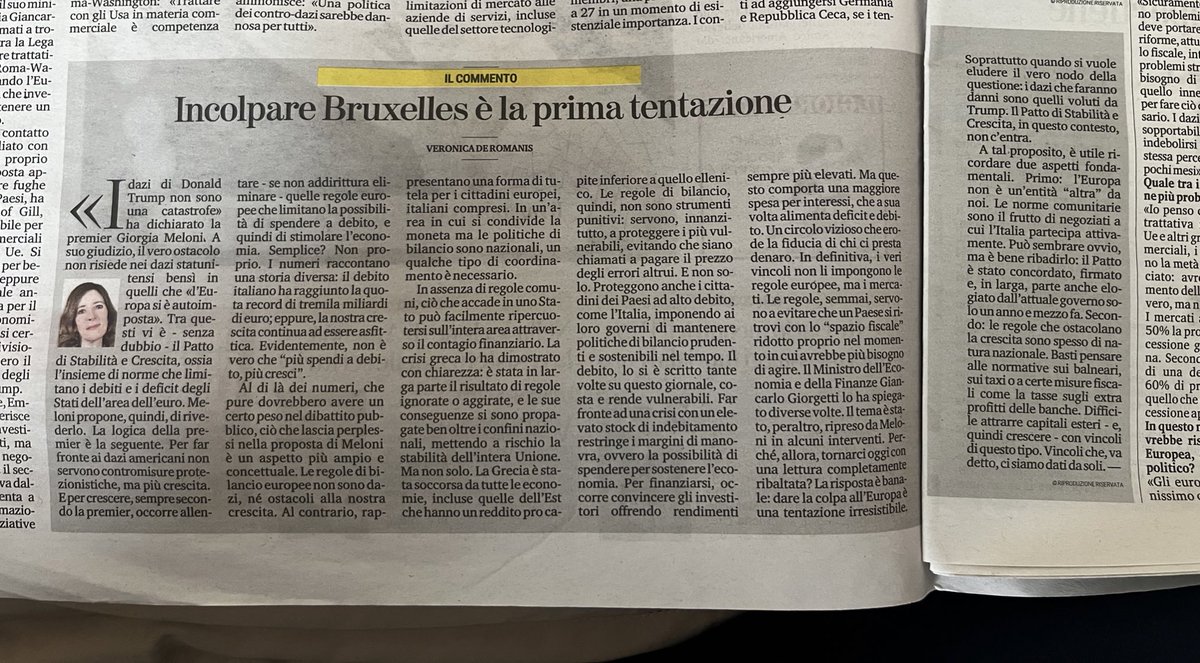 paoloangeloRF's tweet photo. Interessante #deromanis”le regole di bilancio europee non. Sono dazi né ostacoli ala nostra crescita rappresentano una forma di tutela per i cittadini europei..i veri vincoli non li impongono le regole ma i mercati. Le regole che ostacolano la crescita sono di natura nazionale https://t.co/CqHfmWlhJy