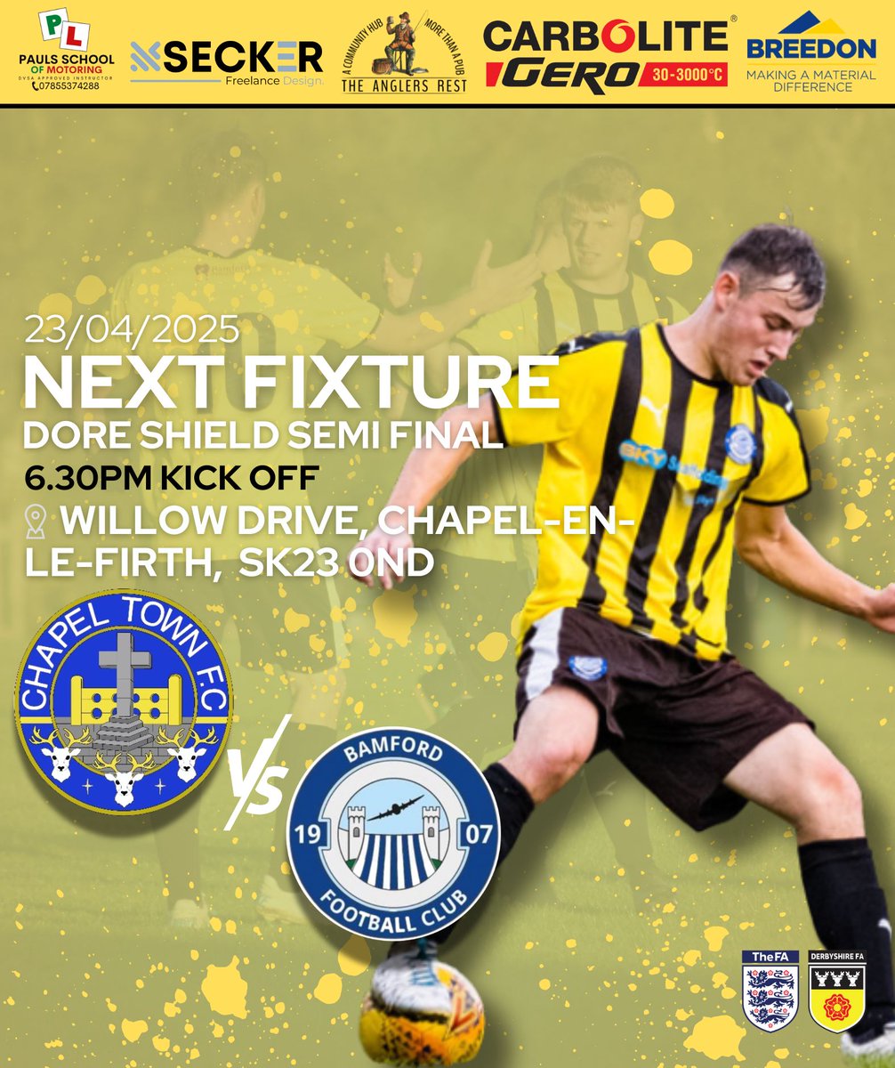 Dore Shield Semi Final

🗓 Wednesday 23rd April
⏰ 6:30pm Kick off
🆚️ Chapel Town Fc
🏟 SK23 0ND

🔵⚪️🔵⚪️
