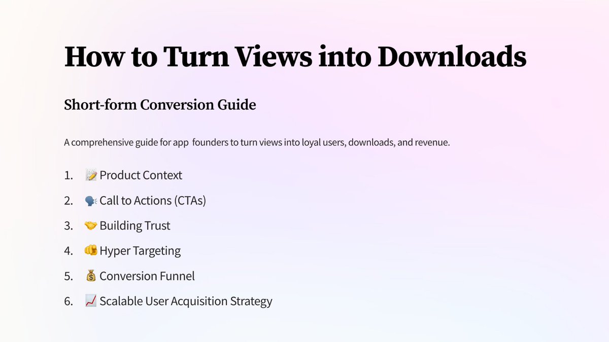 We’ve built a 15-page guide on how to turn views into downloads for consumer apps 📲 

Copy the same strategies we used to generate over 5 million downloads with short-form content 👀

Repost and comment "APP" and I'll DM this guide to you

(Must be following)