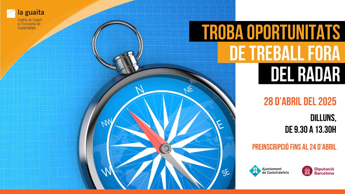 🔍 Últims dies per apuntar-se al nostre curs sobre les claus del mercat de treball ocult.

Descobreix com accedir al 90% de les ofertes de feina que no es publiquen i s'ocupen a través de referències, promocions i xarxes professionals.

Apunta't aquí ⤵️
castelldefels.org/ca/serveis/pro…