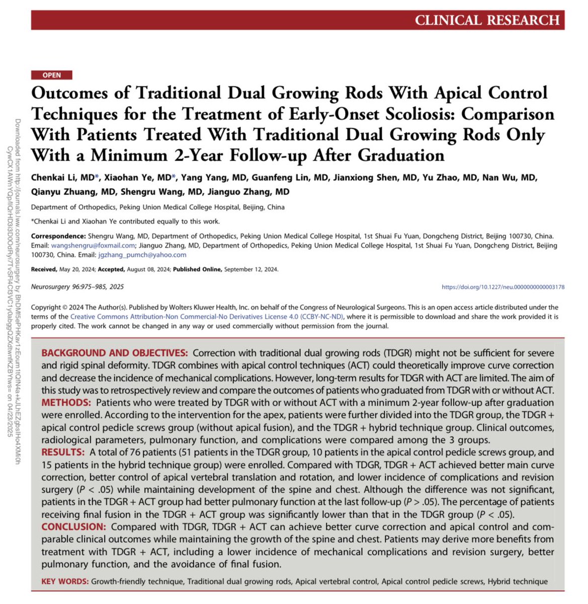 John H. Shin MD, MBA (@johnhshinmd) on Twitter photo Outcomes of Traditional Dual Growing Rods With Apical Control Techniques for Early Onset Scoliosis. Check it out in this month’s Neurosurgery.
<a href="/NeurosurgeryCNS/">Neurosurgery Publications</a> <a href="/CNS_Update/">CNS</a> <a href="/DKondziolkaCNS/">Douglas Kondziolka</a>
journals.lww.com/neurosurgery/f… Outcomes of Traditional Dual Growing Rods With Apical Control Techniques for Early Onset Scoliosis. Check it out in this month’s Neurosurgery.
<a href="/NeurosurgeryCNS/">Neurosurgery Publications</a> <a href="/CNS_Update/">CNS</a> <a href="/DKondziolkaCNS/">Douglas Kondziolka</a>
journals.lww.com/neurosurgery/f…