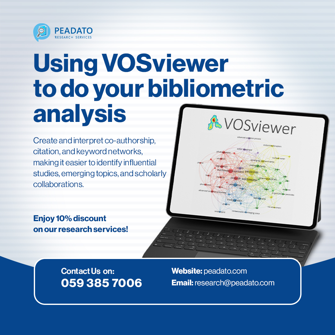 PeadatoResearch's tweet photo. At @PeadatoResearch, we don't just analyze data—we discover insights that shape academic futures.  

Start your transformation today!
 VOSviewer-driven bibliometric analysis

📞 059 385 7006 | 💻 https://t.co/V64bRYOgL1
#ResearchTools #DataEmpowerment #peadato https://t.co/gsXRzNn4AF