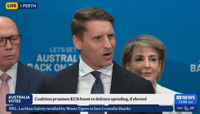 geoffderrick's tweet photo. So Dutton commits $21 billion more in unspecified defence spending while the LNP confirms:
- increasing income tax
- abandoning Labor’s 20% HECS debt reduction
- increasing child care costs for young families
Does he still pretend to care about cost of living?

#DontRiskDutton https://t.co/BAX0hCMWZC