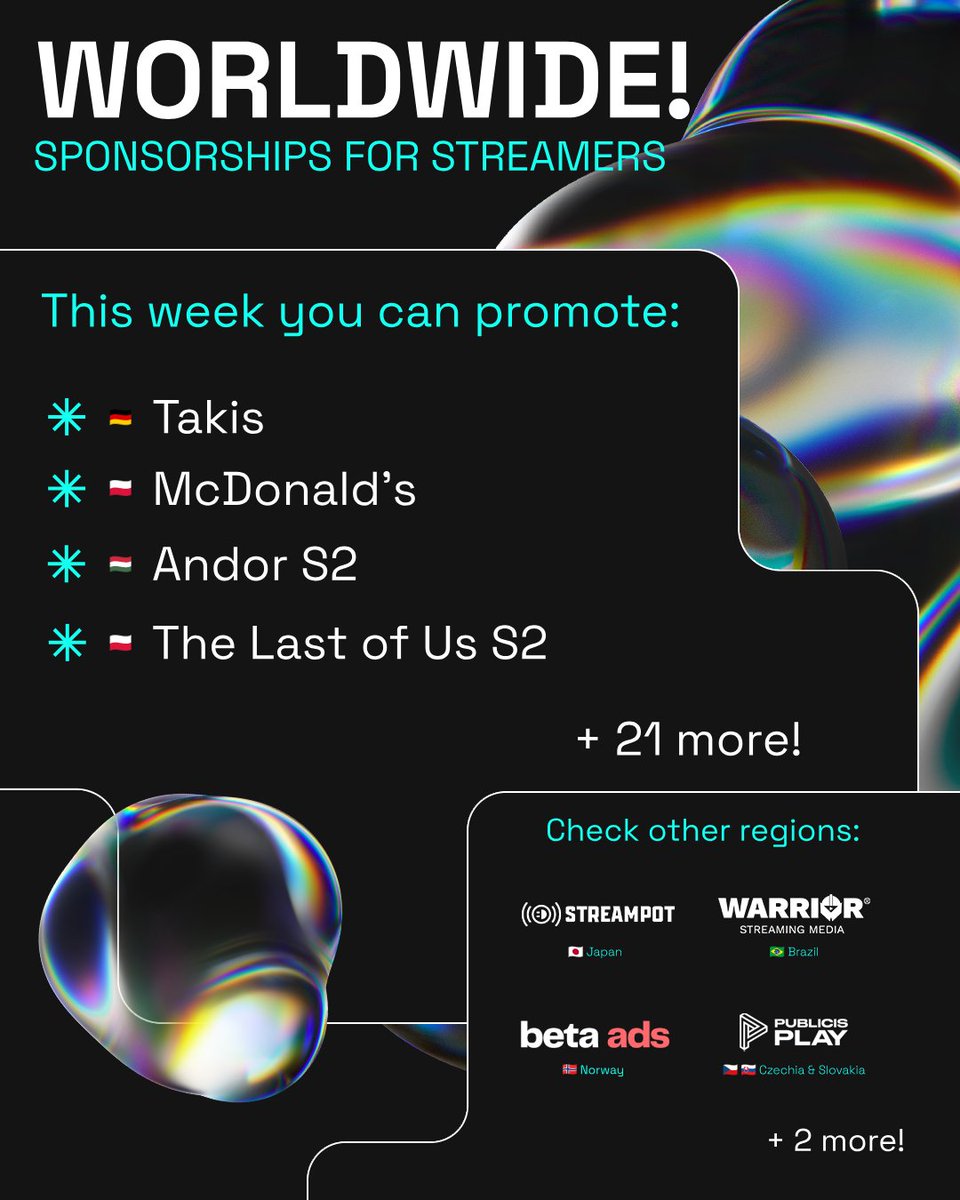 inStreamly (@instreamly) on Twitter photo This week’s lineup mixes fan-favorite series, fast food giants, and snack legends! 🍟
Explore the latest sponsorships and more from our global partners in Japan, Brazil, Norway, Czechia, Slovakia, and more! 🎬
#Takis <a href="/McDonalds/">McDonald's</a> <a href="/andorofficial/">Andor | A Star Wars Original Series</a> <a href="/TheLastofUsHBO/">The Last of Us</a> This week’s lineup mixes fan-favorite series, fast food giants, and snack legends! 🍟
Explore the latest sponsorships and more from our global partners in Japan, Brazil, Norway, Czechia, Slovakia, and more! 🎬
#Takis <a href="/McDonalds/">McDonald's</a> <a href="/andorofficial/">Andor | A Star Wars Original Series</a> <a href="/TheLastofUsHBO/">The Last of Us</a>