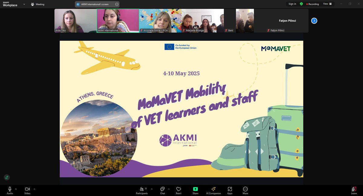 MomaVet's tweet image. 📢 Preparing for the Next MoMaVET Mobility Experience!
Today, we held an online meeting with students and teachers in preparation for the fourth and fifth flow of mobility happening next week in Greece! 🇬🇷➡️🇦🇱
#MoMaVET #VETMobility #InternationalLearning #StudentExchange #EUVET