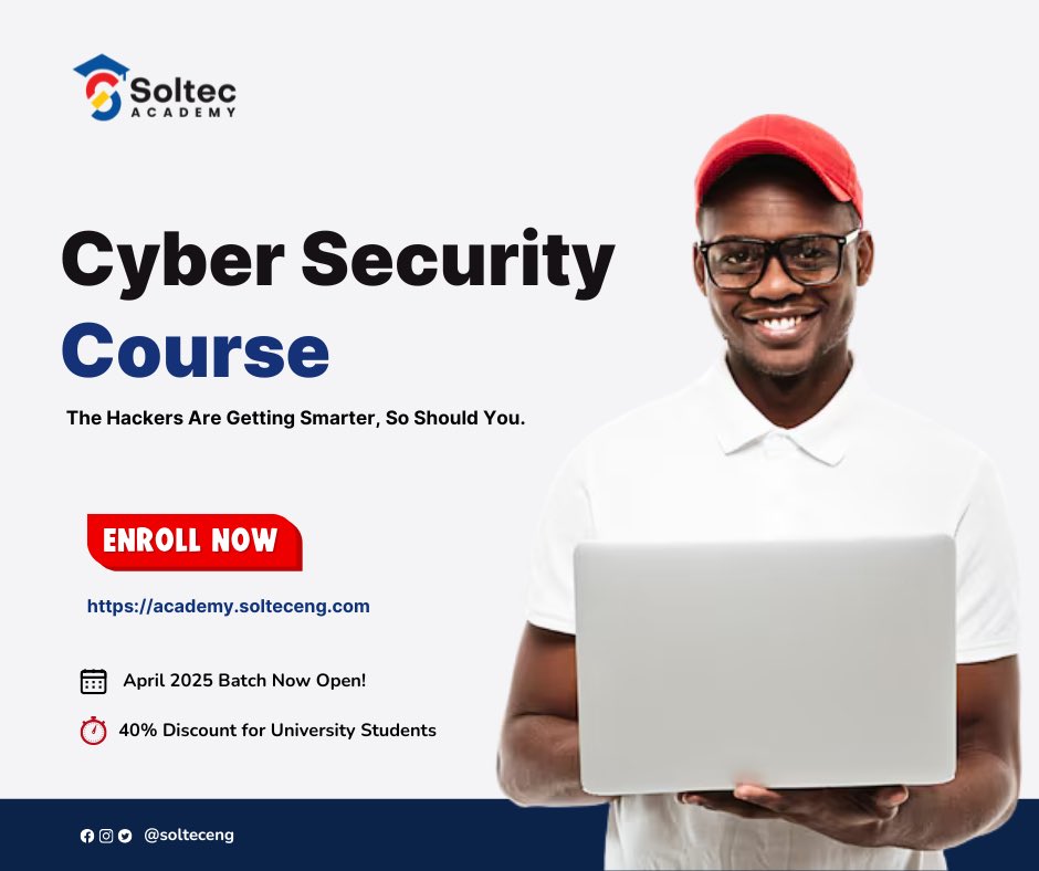 solteceng's tweet image. Cybersecurity is no longer optional but essential!

In a world where every click matters, learn to defend, detect, and protect.

Come join us at Soltec Academy, where your future in cybersecurity begins.
#soltecacademy #cybersecurity #learning #TechSkills #technology #safety