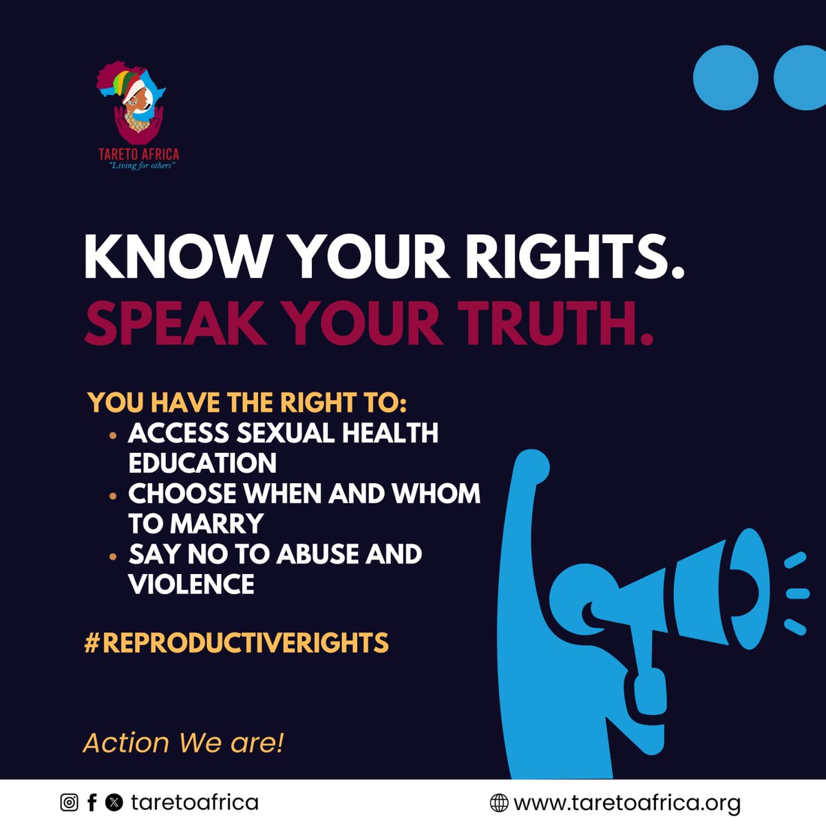 Reproductive rights are key to achieving gender equality. When women and marginalized groups have control over their reproductive health, they have the power to shape their futures and pursue their goals without barriers.#taretoafrica #SRHR