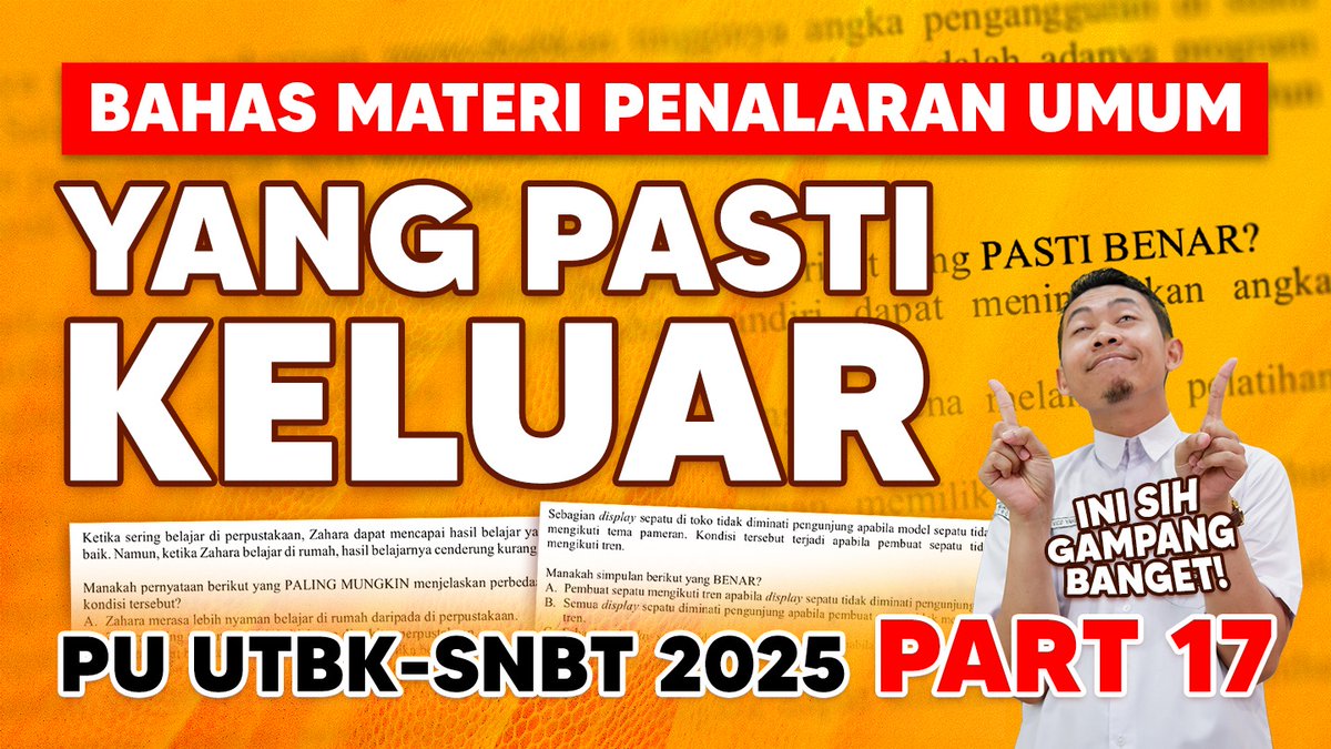 Ini loh model soal penalaran umum yang pasti keluar di UTBK 
Kita bahas jam 19.30 wib ya🙌🏻

youtu.be/wRrbKuyWWPA