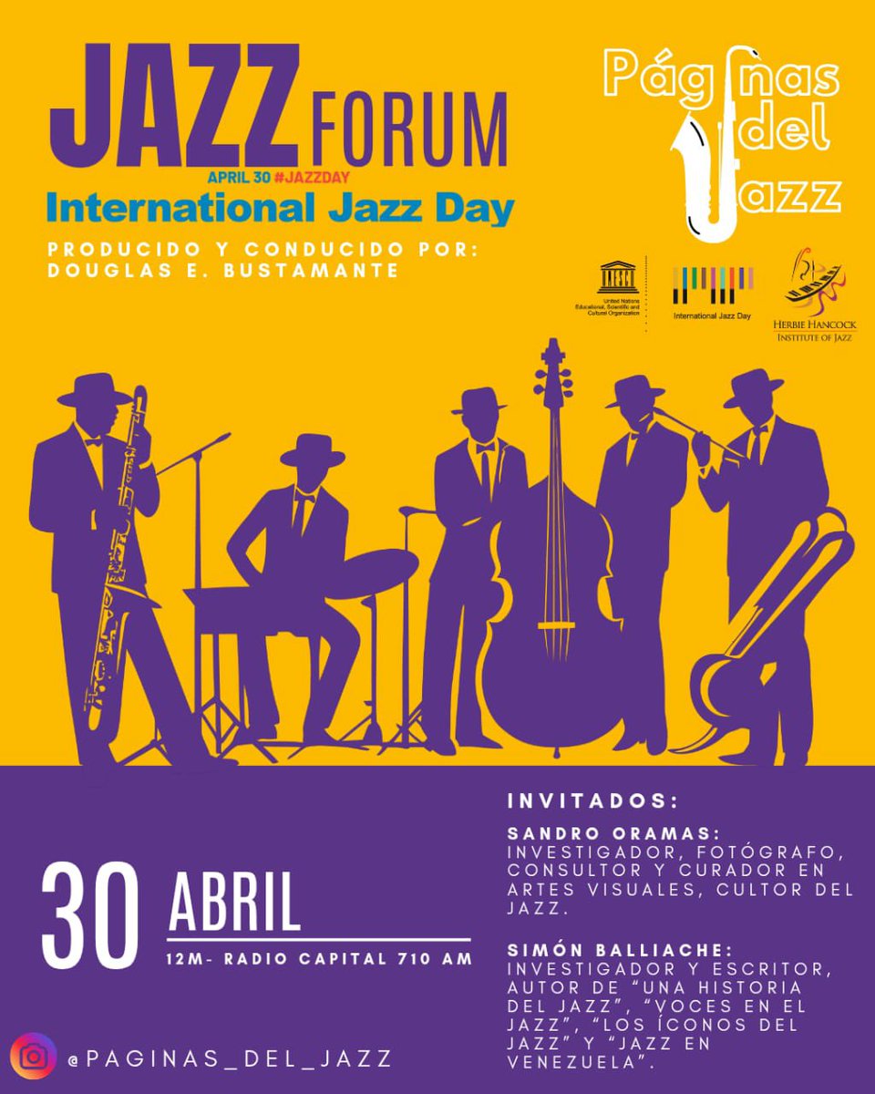 dbustamante1's tweet photo. Con ocasión a la celebración del día internacional del jazz, el próximo 30 de abril, tendremos un grato encuentro en este programa especial.

Miércoles 30/4/25, 12 m en Capital 710 AM (Ven): https://t.co/wgqSzCavTx

#Jazz #jazzday #Venezuela https://t.co/RD0BZ07UjN