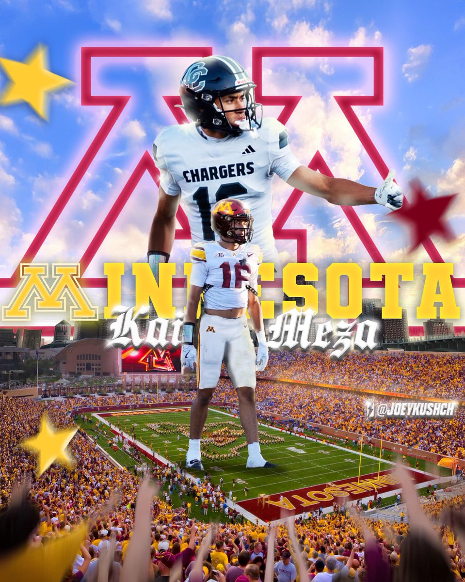 Kai Meza 3⭐️ (@kaimeza7) on Twitter photo COMMITTED!!!〽️🔴🟡
<a href="/GopherFootball/">Minnesota Football</a> <a href="/Coach_Fleck/">P.J. Fleck</a> <a href="/CoachMGSimon/">Matt Simon</a> <a href="/WillxDrew/">Will Drew</a> <a href="/KjarEric/">Eric kjar</a> <a href="/BlairAngulo/">Blair Angulo</a> <a href="/BrandonHuffman/">Brandon Huffman</a> <a href="/adamgorney/">Adam Gorney</a> @Coach_Mathurin COMMITTED!!!〽️🔴🟡
<a href="/GopherFootball/">Minnesota Football</a> <a href="/Coach_Fleck/">P.J. Fleck</a> <a href="/CoachMGSimon/">Matt Simon</a> <a href="/WillxDrew/">Will Drew</a> <a href="/KjarEric/">Eric kjar</a> <a href="/BlairAngulo/">Blair Angulo</a> <a href="/BrandonHuffman/">Brandon Huffman</a> <a href="/adamgorney/">Adam Gorney</a> @Coach_Mathurin