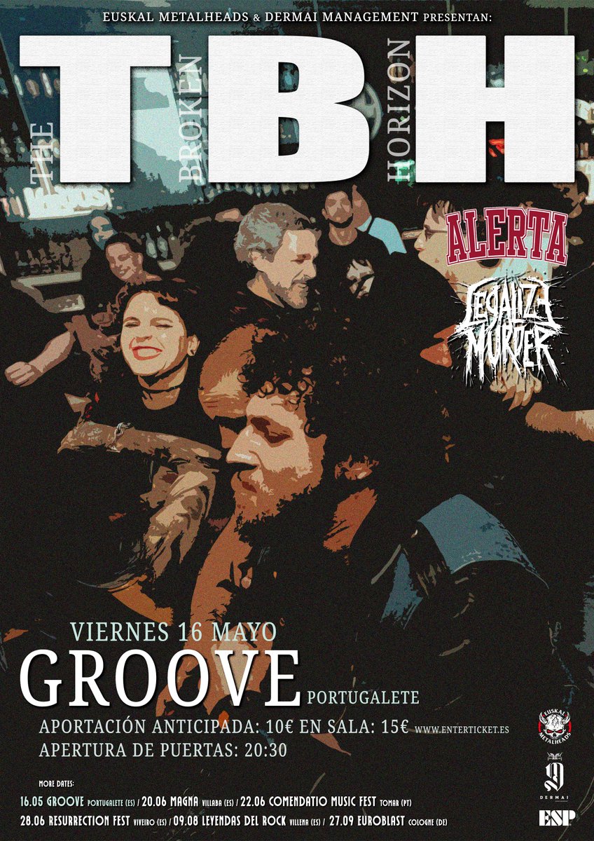 Euskal Metalheads convoca al caos!
El viernes 16 de mayo, la Sala Groove de Portugalete se transforma en el campo de batalla donde The Broken Horizon, ALERTA  y Legalize Murder descargarán toda su furia en una noche de metal sin concesiones.

instagram.com/alertahxc/