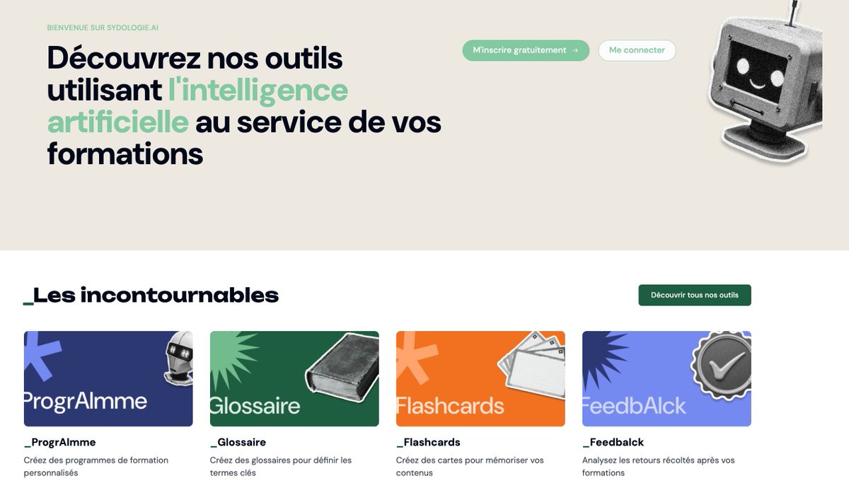 📢 Sydologie.ai fait peau neuve ! Cette plateforme d'#IA dédiée à la pédagogie offre gratuitement des outils pour créer des quiz interactifs, générer des programmes de formation, analyser les évaluations... le tout conforme au #RGPD et hébergé en Europe 🇪🇺